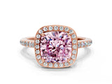 Rose gold Fancy Pink Cushion Cut Halo Round Diamond Pavé Band with Four-Prong Setting_3