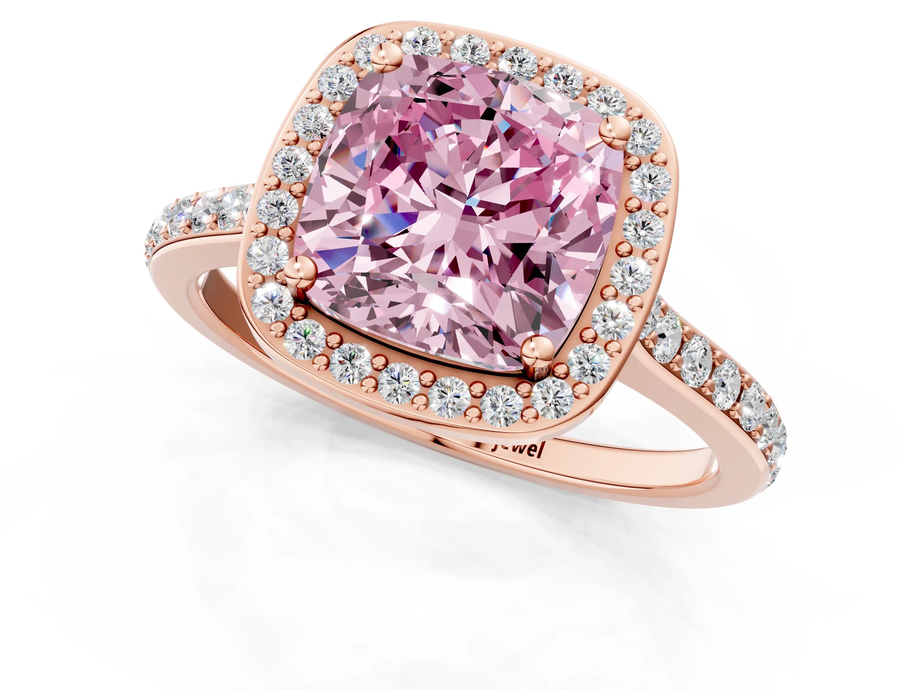 Rose gold Fancy Pink Cushion Cut Halo Round Diamond Pavé Band with Four-Prong Setting_4