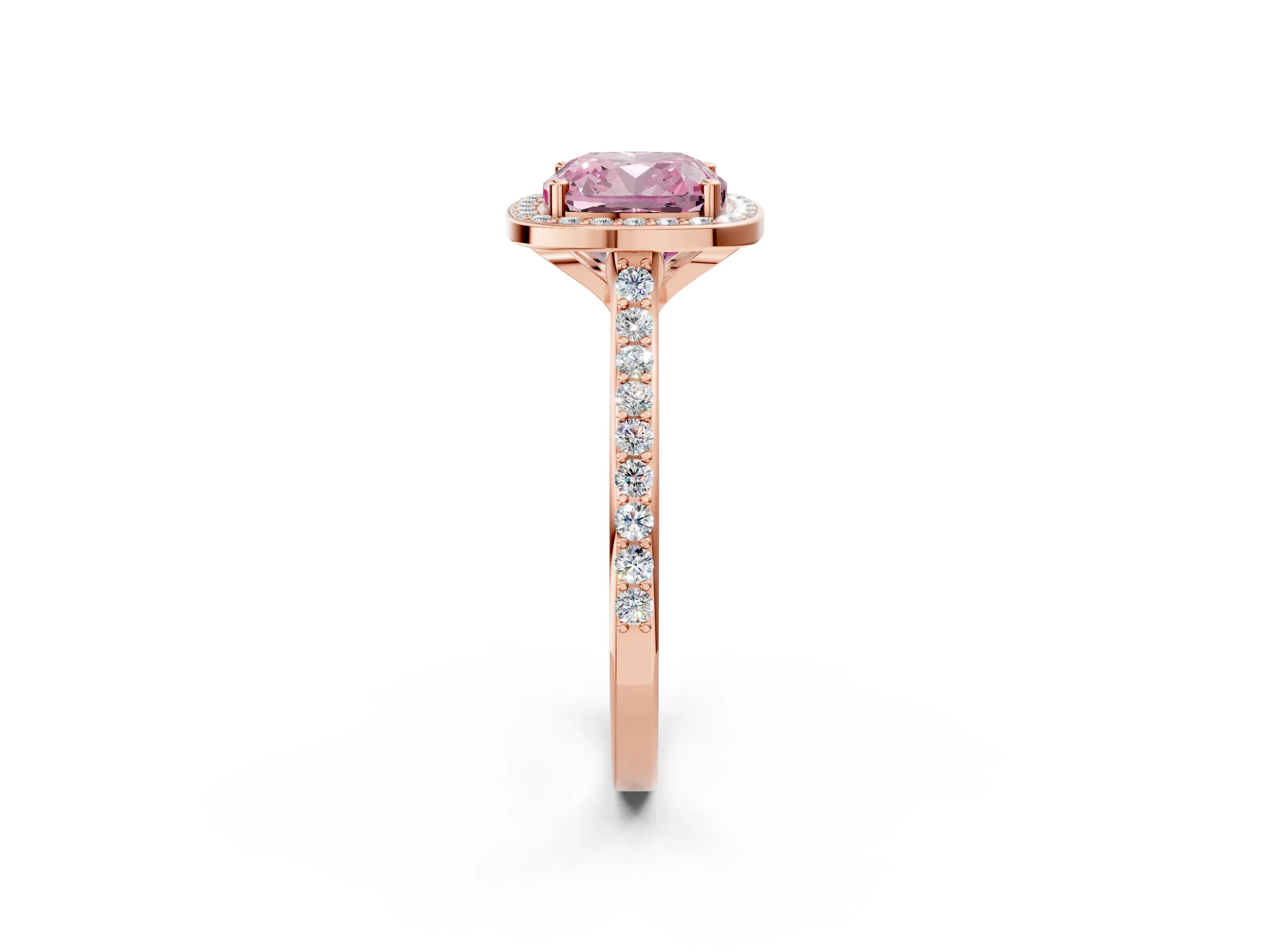 Rose gold Fancy Pink Cushion Cut Halo Round Diamond Pavé Band with Four-Prong Setting_5