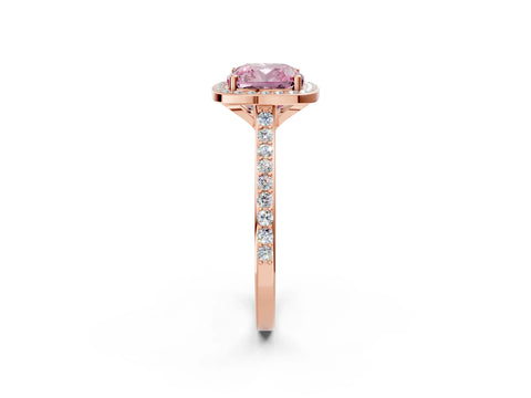 Rose gold Fancy Pink Cushion Cut Halo Round Diamond Pavé Band with Four-Prong Setting_5