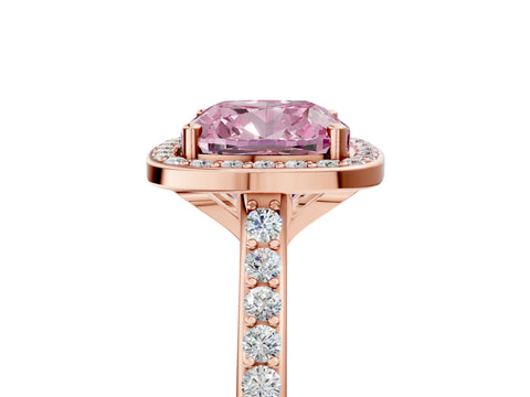 Rose gold Fancy Pink Cushion Cut Halo Round Diamond Pavé Band with Four-Prong Setting_8
