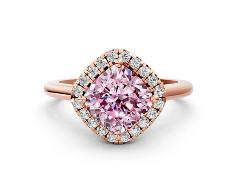 Rose gold Fancy Pink Cushion Cut Halo Round Diamond Solitaire Engagement Ring with Pave Band and Four-Prong Setting_12