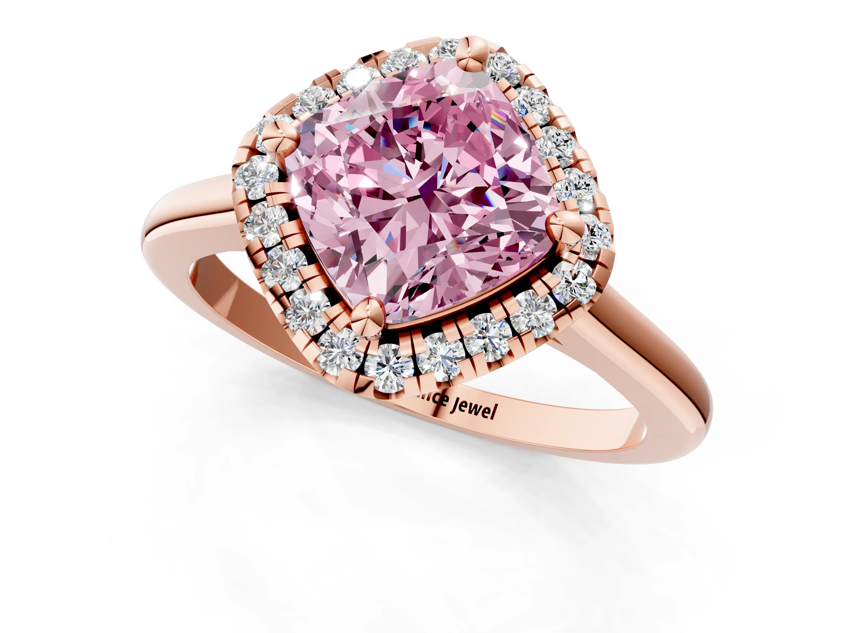 Rose gold Fancy Pink Cushion Cut Halo Round Diamond Solitaire Engagement Ring with Pave Band and Four-Prong Setting_13