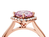 Rose gold Fancy Pink Cushion Cut Halo Round Diamond Solitaire Engagement Ring with Pave Band and Four-Prong Setting_16
