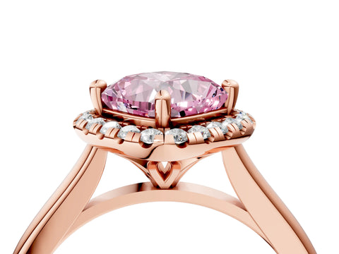 Rose gold Fancy Pink Cushion Cut Halo Round Diamond Solitaire Engagement Ring with Pave Band and Four-Prong Setting_16