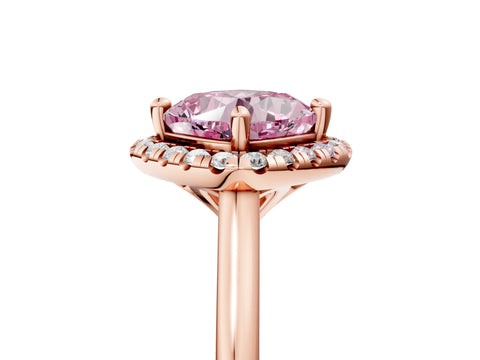 Rose gold Fancy Pink Cushion Cut Halo Round Diamond Solitaire Engagement Ring with Pave Band and Four-Prong Setting_17