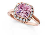 Rose gold Fancy Pink Cushion Cut Halo Round Diamond Solitaire Ring with Pavé Band and Four-Prong Setting_13