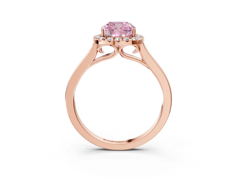 Rose gold Fancy Pink Cushion Cut Halo Round Diamond Solitaire Ring with Pavé Band and Four-Prong Setting_15