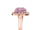 Rose gold Fancy Pink Cushion Cut Halo Round Diamond Solitaire Ring with Pavé Band and Four-Prong Setting_17