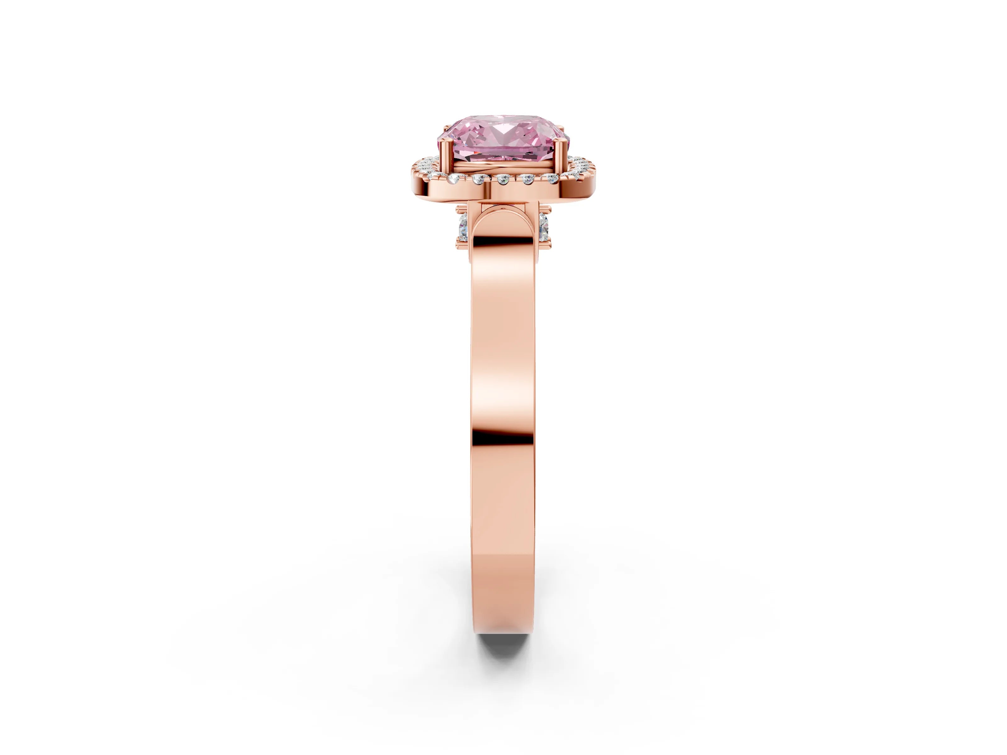 Rose gold Fancy Pink Cushion Cut Halo Round Diamond Twist Band with Four-Prong Setting_2