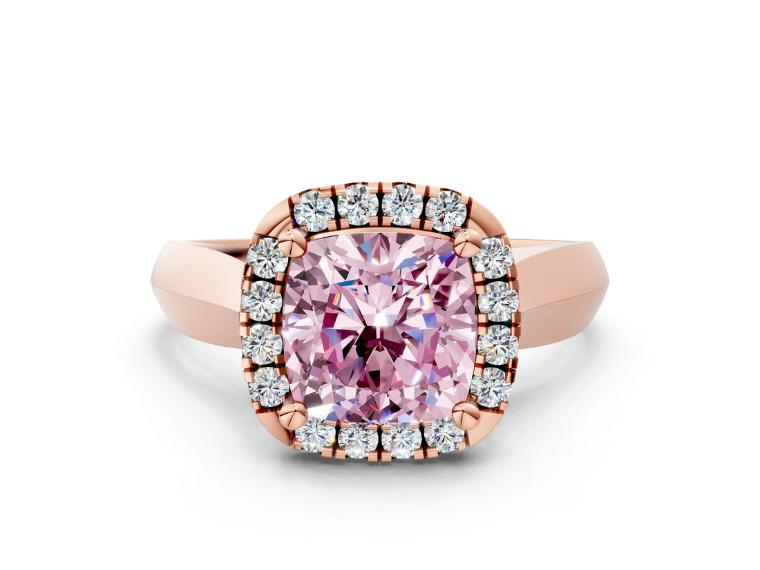 Rose gold Fancy Pink Cushion  Cut Halo Solitaire Engagement Ring with Square Band and Four-Prong Setting_66