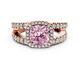 Rose gold Fancy Pink Cushion  Cut Halo Split Shank Diamond Ring with Four-Prong Setting_45