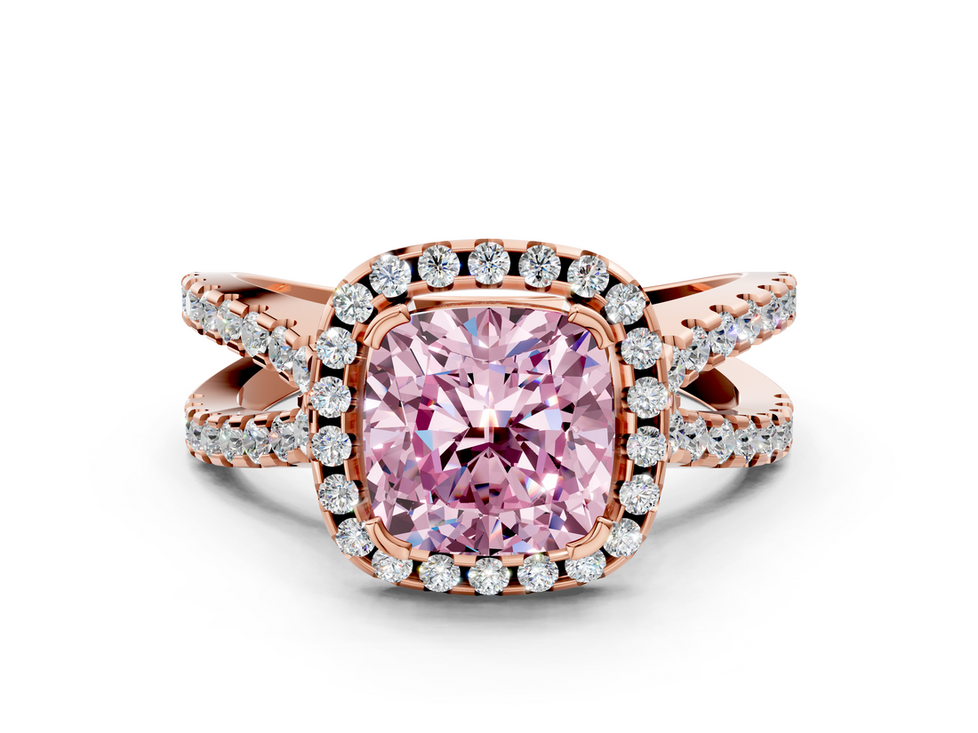 Rose gold Fancy Pink Cushion  Cut Halo Split Shank Pave Set Ring_63