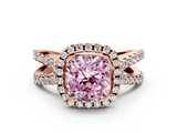 Rose gold Fancy Pink Cushion  Cut Halo Split Shank Pave Set Ring_63