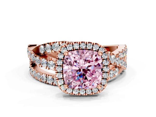 Rose gold Fancy Pink Cushion  Cut Halo Split Shank Prong Setting Ring