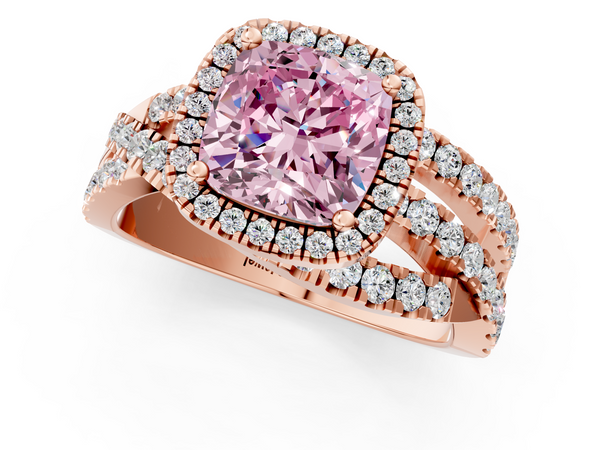 Rose gold Fancy Pink Cushion  Cut Halo Split Shank Prong Setting Ring