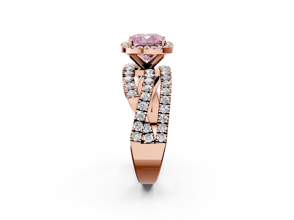 Rose gold Fancy Pink Cushion  Cut Halo Split Shank Prong Setting Ring