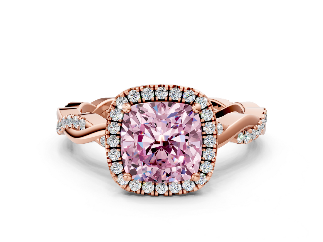 Rose gold Fancy Pink Cushion  Cut Halo Twisted Band Four-Prong Ring_20