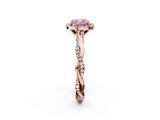 Rose gold Fancy Pink Cushion  Cut Halo Twisted Band Four-Prong Ring_22
