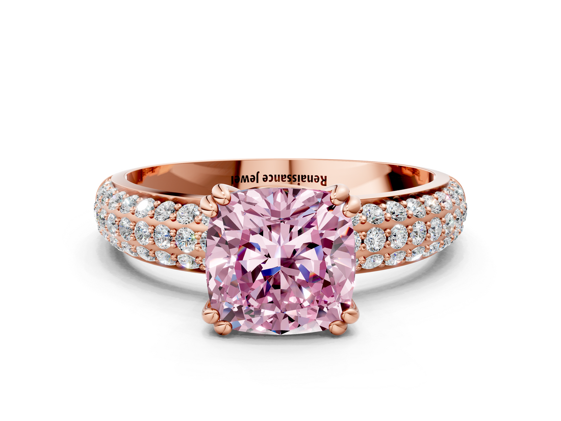 Rose gold Fancy Pink Cushion  Cut Pave Diamond Engagement Ring with Channel Set Band and Four-Prong Setting_20