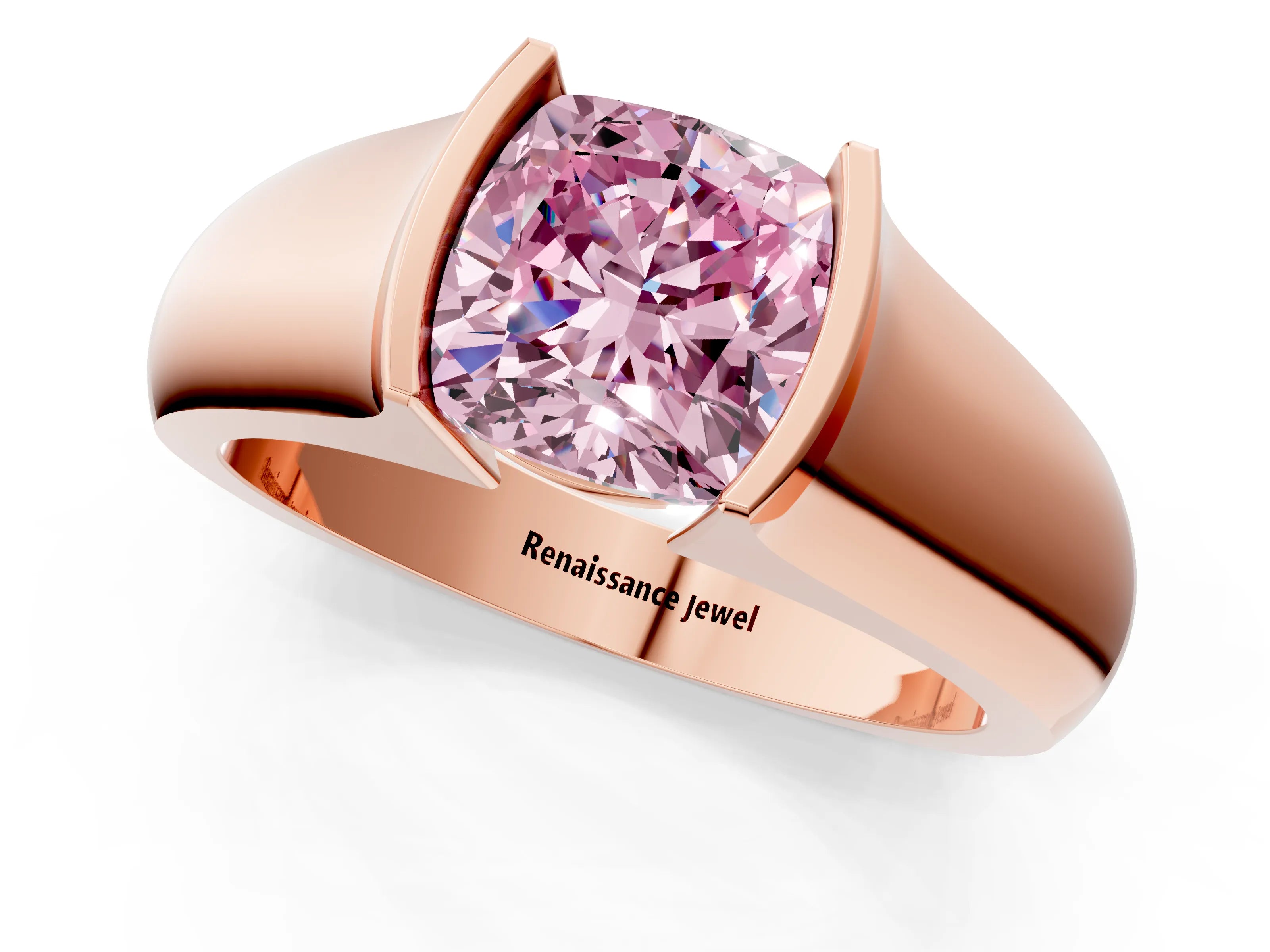 Rose gold Fancy Pink Cushion Cut Solitaire Bezel Set Diamond Ring with Wide Band_1
