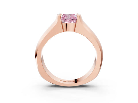 Rose gold Fancy Pink Cushion Cut Solitaire Bezel Set Diamond Ring with Wide Band_3
