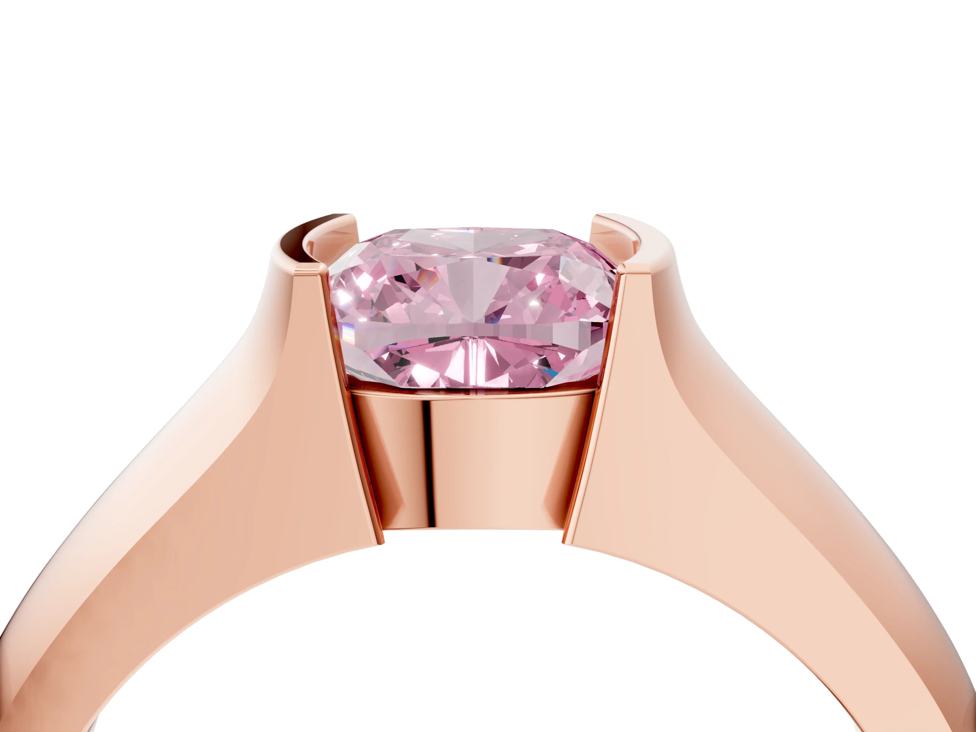 Rose gold Fancy Pink Cushion Cut Solitaire Bezel Set Diamond Ring with Wide Band_4