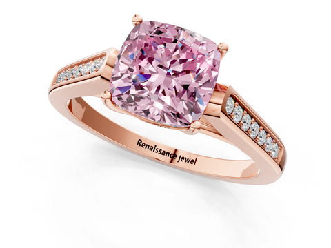 Rose gold Fancy Pink Cushion Cut Solitaire Cathedral Diamond Engagement Ring with Channel-Set Band and Four-Prong Setting_4