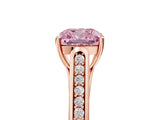 Rose gold Fancy Pink Cushion Cut Solitaire Cathedral Diamond Engagement Ring with Channel-Set Band and Four-Prong Setting_8