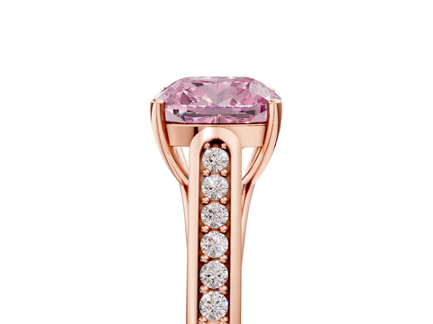 Rose gold Fancy Pink Cushion Cut Solitaire Cathedral Diamond Engagement Ring with Channel-Set Band and Four-Prong Setting_8