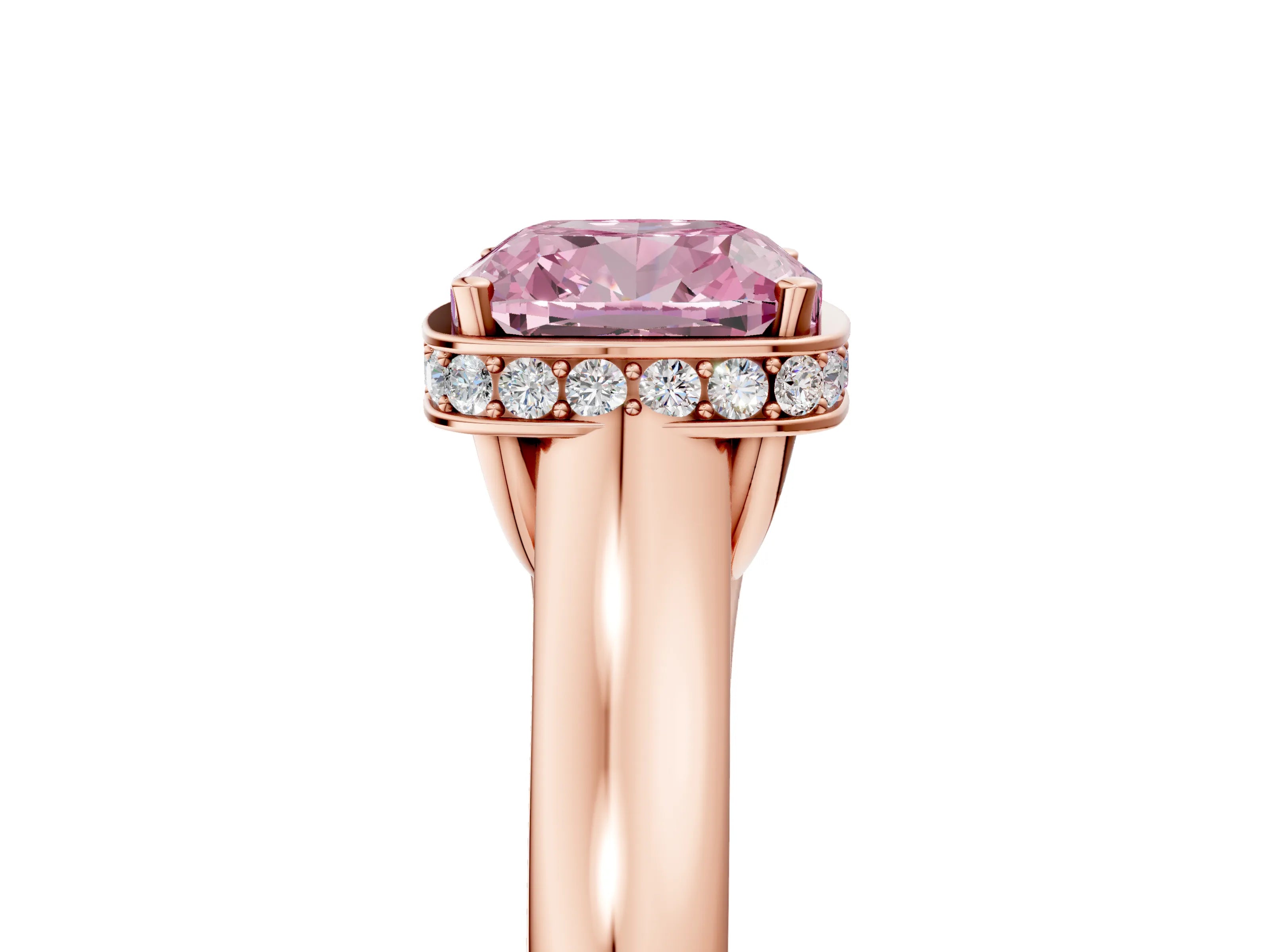 Rose gold Fancy Pink Cushion Cut Solitaire Diamond Engagement Ring with Four-Prong Setting and Tapered Band_5