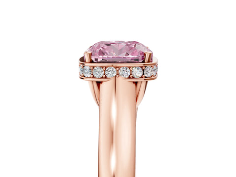 Rose gold Fancy Pink Cushion Cut Solitaire Diamond Engagement Ring with Four-Prong Setting and Tapered Band_5