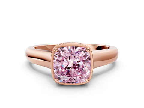 Rose gold Fancy Pink Cushion Cut Solitaire Diamond Engagement Ring with Four-Prong Setting and Tapered Band