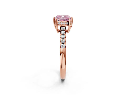 Rose gold Fancy Pink Cushion Cut Solitaire Diamond Engagement Ring with Pavé Band and Six-Prong Setting_14