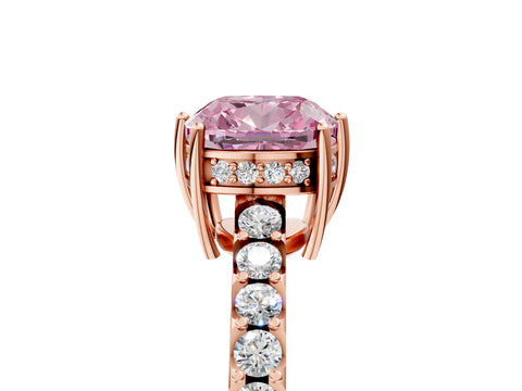 Rose gold Fancy Pink Cushion Cut Solitaire Diamond Engagement Ring with Pavé Band and Six-Prong Setting_17