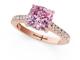 Rose gold Fancy Pink Cushion  Cut Solitaire Diamond Engagement Ring with Pave Band and Four-Prong Setting_168