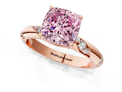 Rose gold Fancy Pink Cushion Cut Solitaire Diamond Engagement Ring with Twisted Pave Band and Four-Prong Setting_16