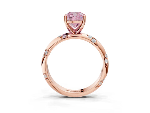 Rose gold Fancy Pink Cushion Cut Solitaire Diamond Engagement Ring with Twisted Pave Band and Four-Prong Setting_18