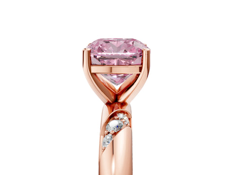 Rose gold Fancy Pink Cushion Cut Solitaire Diamond Engagement Ring with Twisted Pave Band and Four-Prong Setting_20