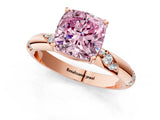 Rose gold Fancy Pink Cushion Cut Solitaire Diamond Engagement Ring with Twisted Pave Band and Four-Prong Setting_28