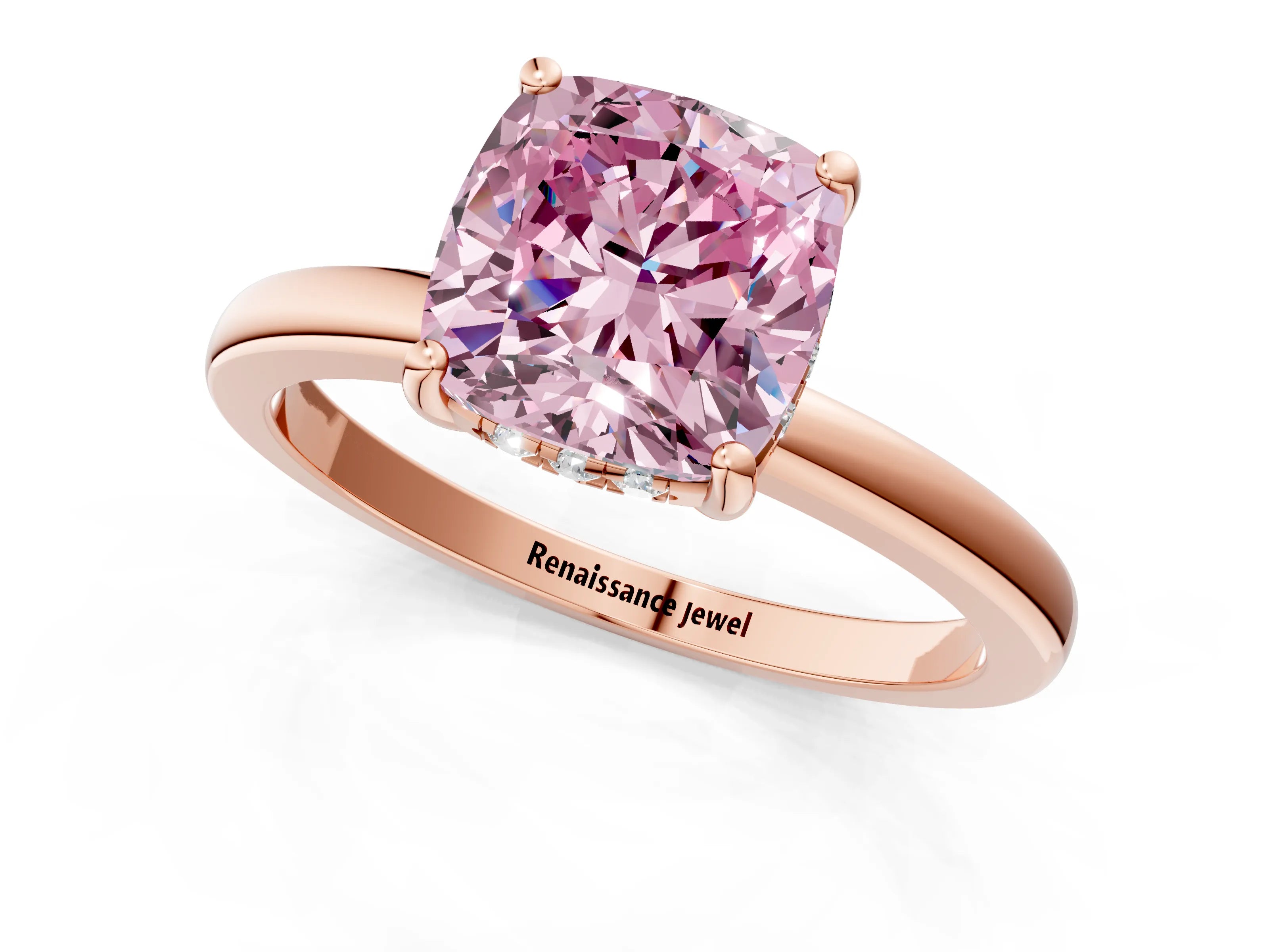 Rose gold Fancy Pink Cushion Cut Solitaire Diamond Ring with Prong Setting and Plain Band_1