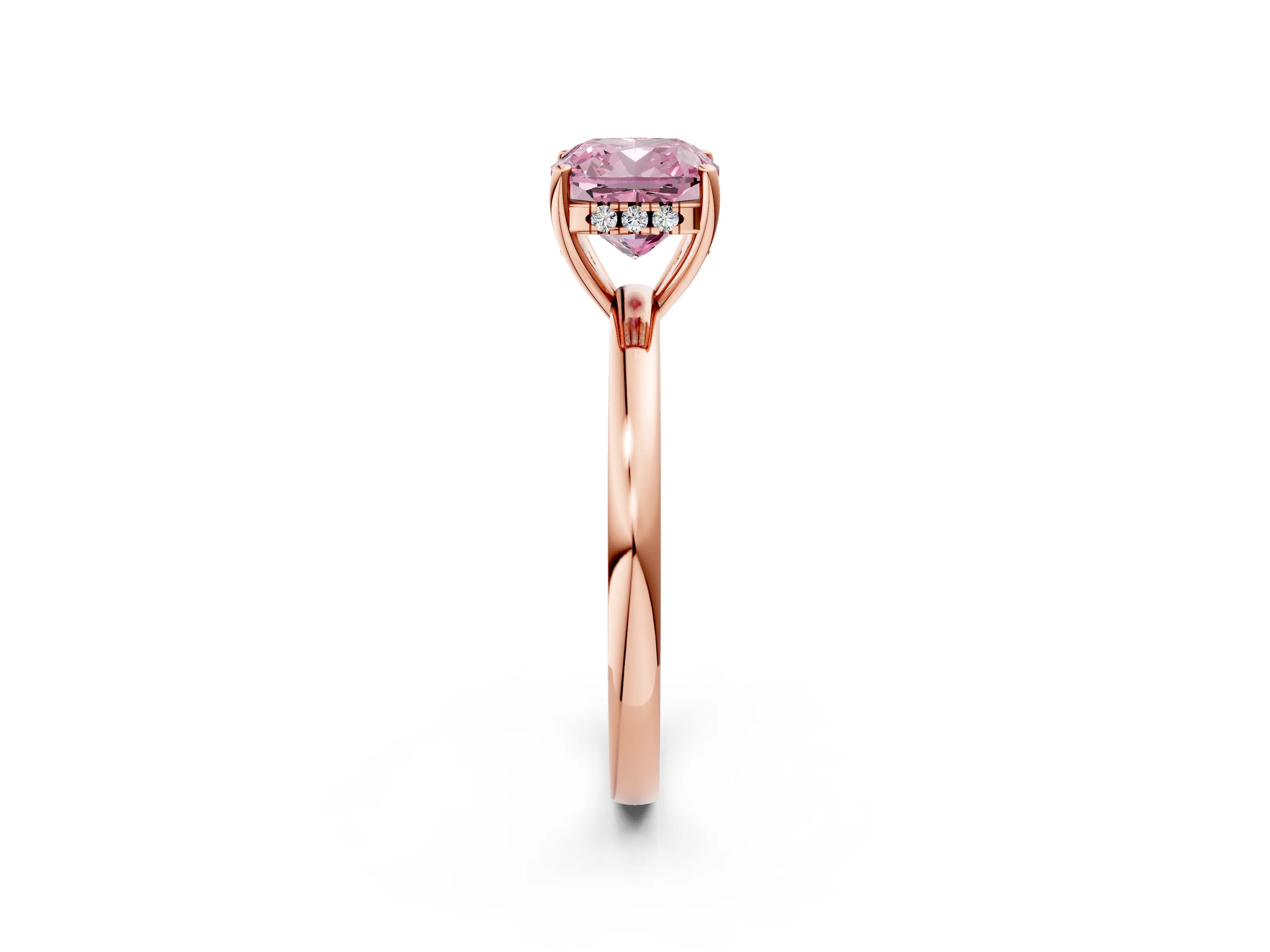 Rose gold Fancy Pink Cushion Cut Solitaire Diamond Ring with Prong Setting and Plain Band_2