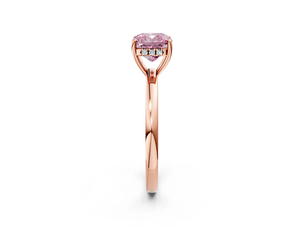 Rose gold Fancy Pink Cushion Cut Solitaire Diamond Ring with Prong Setting and Plain Band