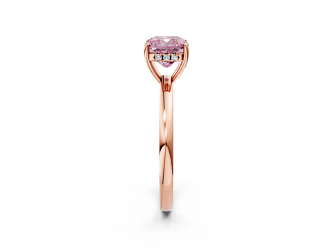Rose gold Fancy Pink Cushion Cut Solitaire Diamond Ring with Prong Setting and Plain Band_2