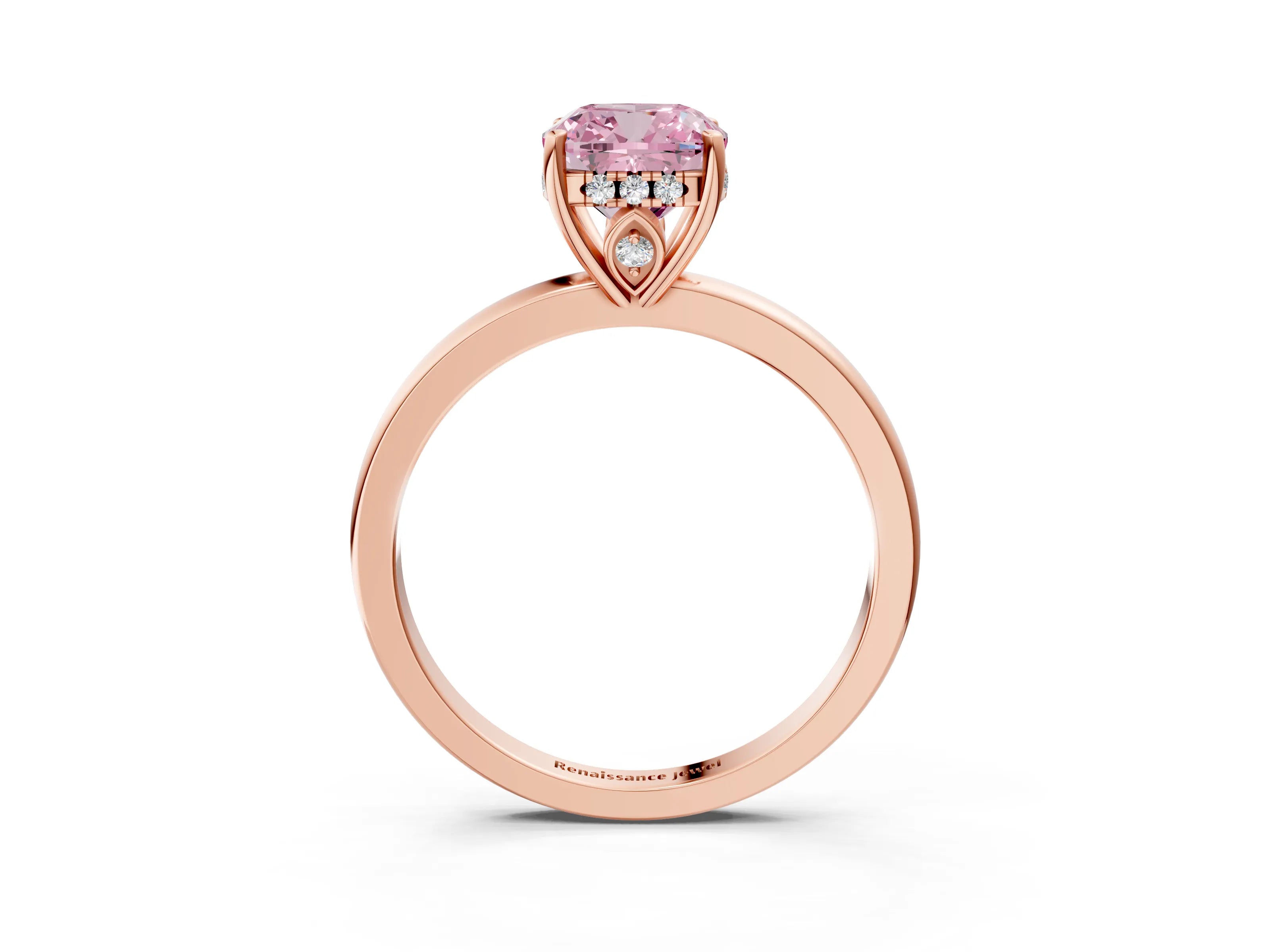 Rose gold Fancy Pink Cushion Cut Solitaire Diamond Ring with Prong Setting and Plain Band_3