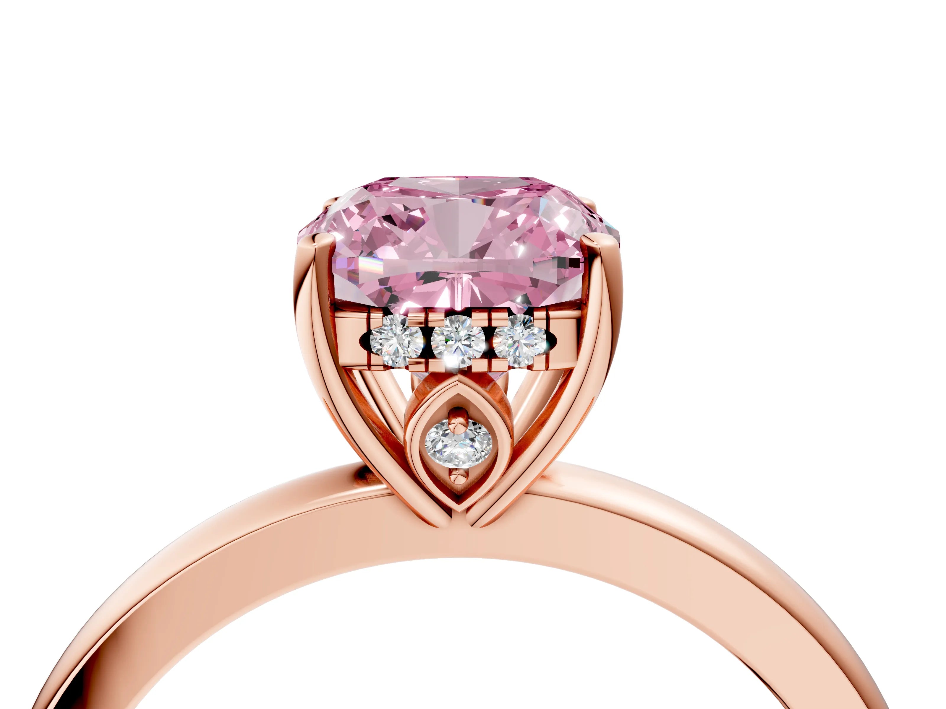 Rose gold Fancy Pink Cushion Cut Solitaire Diamond Ring with Prong Setting and Plain Band_4