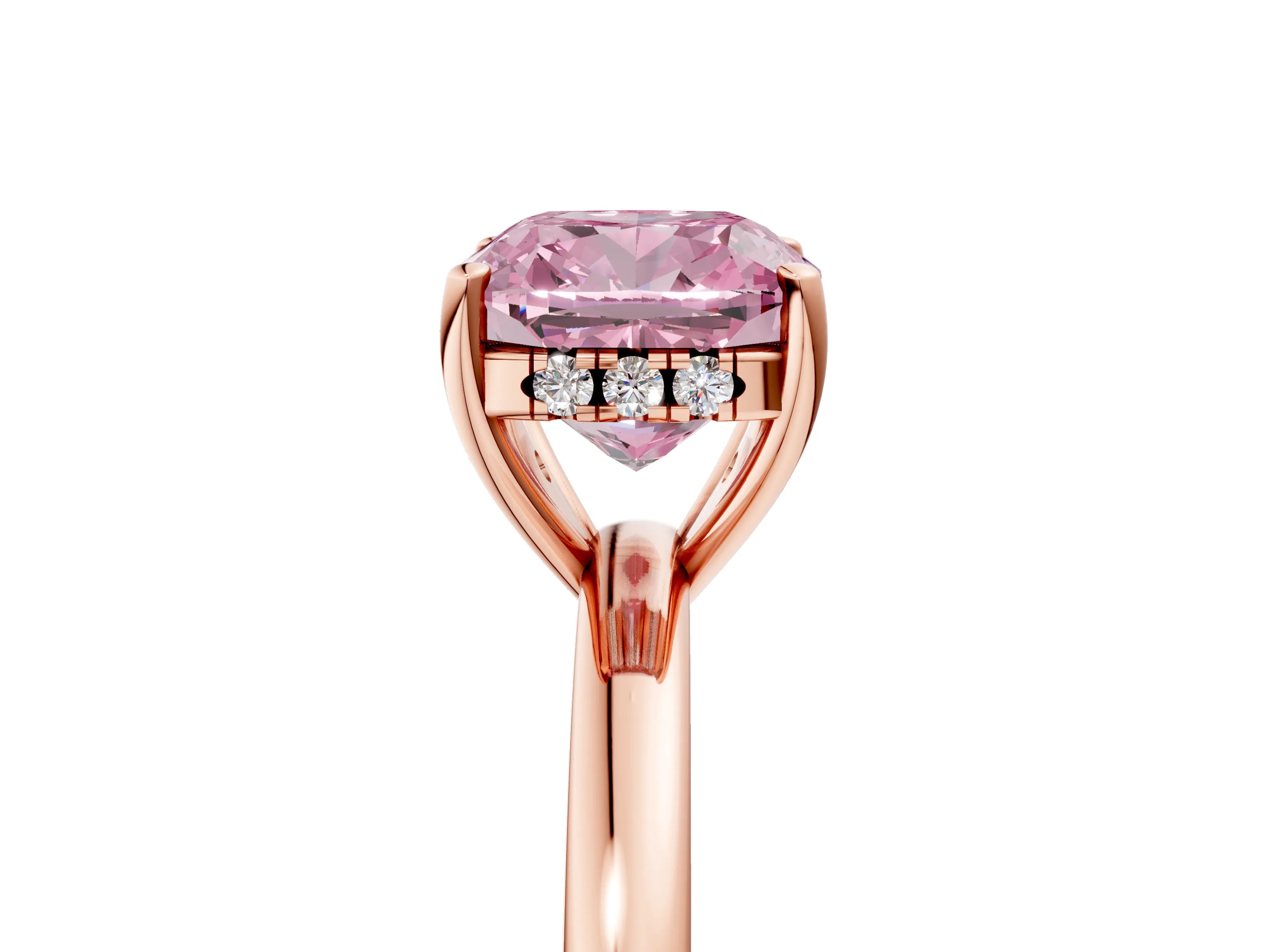 Rose gold Fancy Pink Cushion Cut Solitaire Diamond Ring with Prong Setting and Plain Band_5