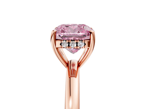 Rose gold Fancy Pink Cushion Cut Solitaire Diamond Ring with Prong Setting and Plain Band_5