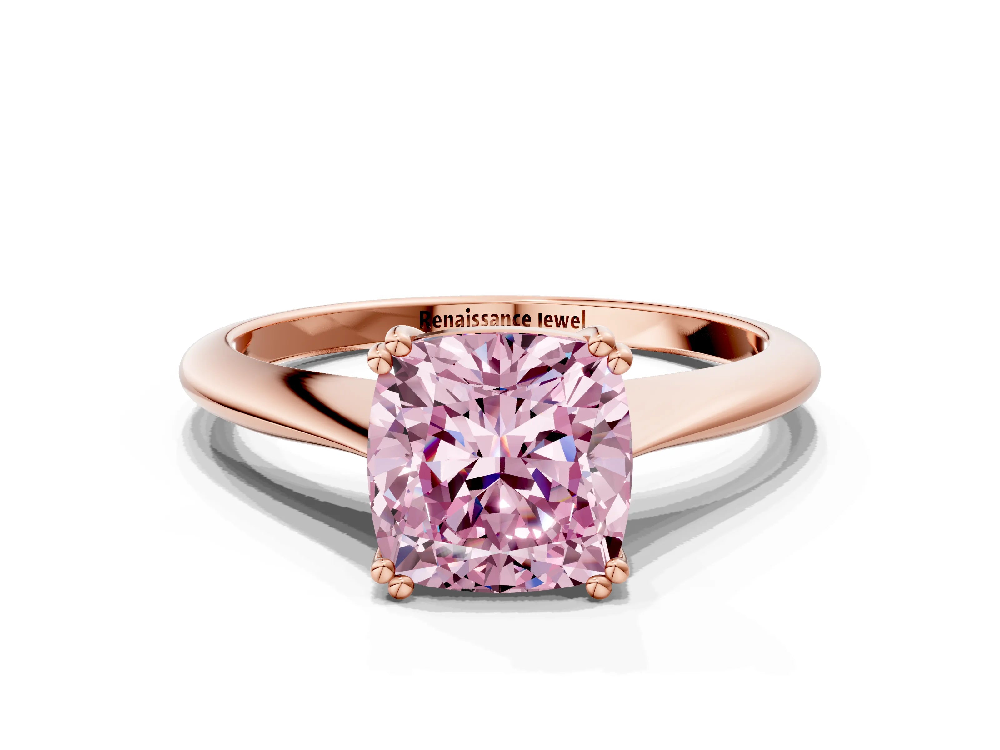 Rose gold Fancy Pink Cushion Cut Solitaire Diamond Ring with Six-Prong Setting and Classic Band