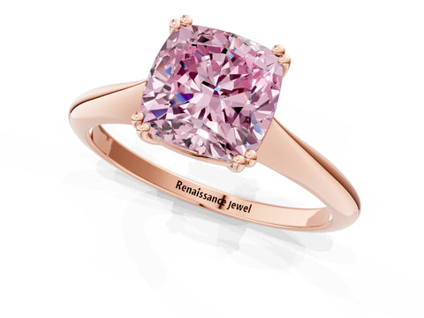 Rose gold Fancy Pink Cushion Cut Solitaire Diamond Ring with Six-Prong Setting and Classic Band_1